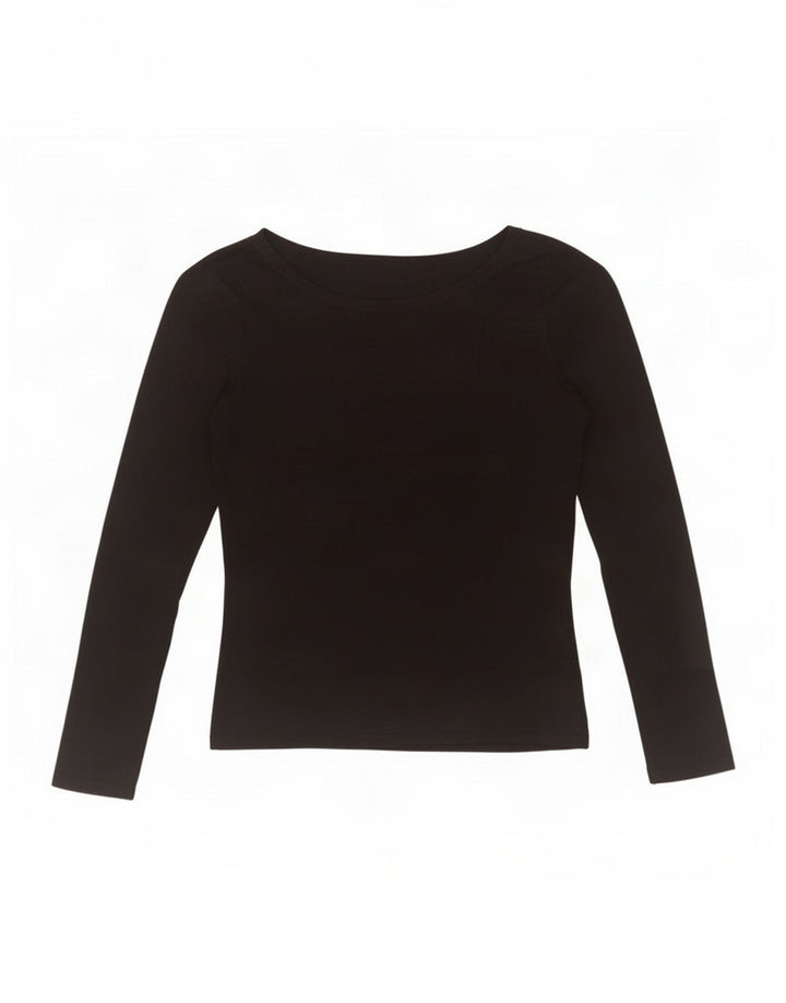 Zara Damen Crop Top Langarm UK 12 Medium Schwarz Rayon