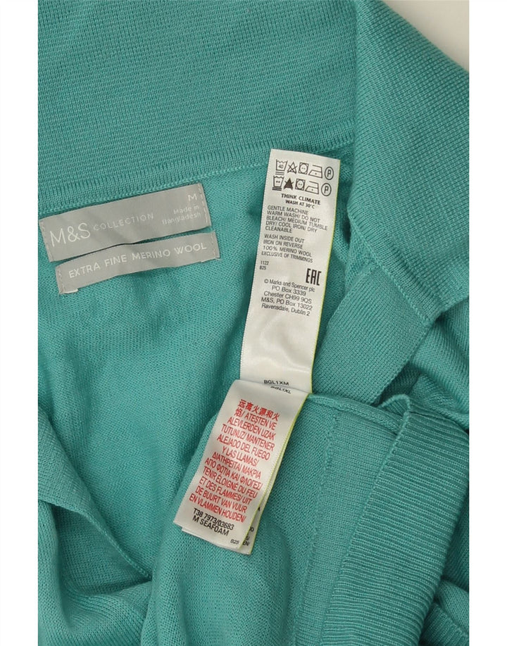 Marks & Spencer Damen Poloshirt UK 12 Mittelblaue Merinowolle