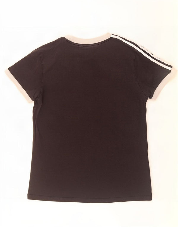 Adidas Damen T-Shirt Top UK 12 Medium Schwarz Colourblock Baumwolle