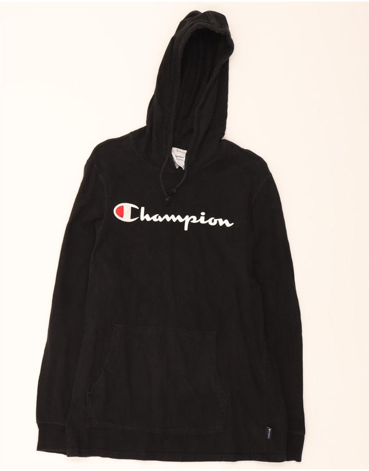 CHAMPION Womens Graphic Hoodie Jumper UK 14 Medium Black Vintage Champion and Second-Hand Champion from Messina Hembry 