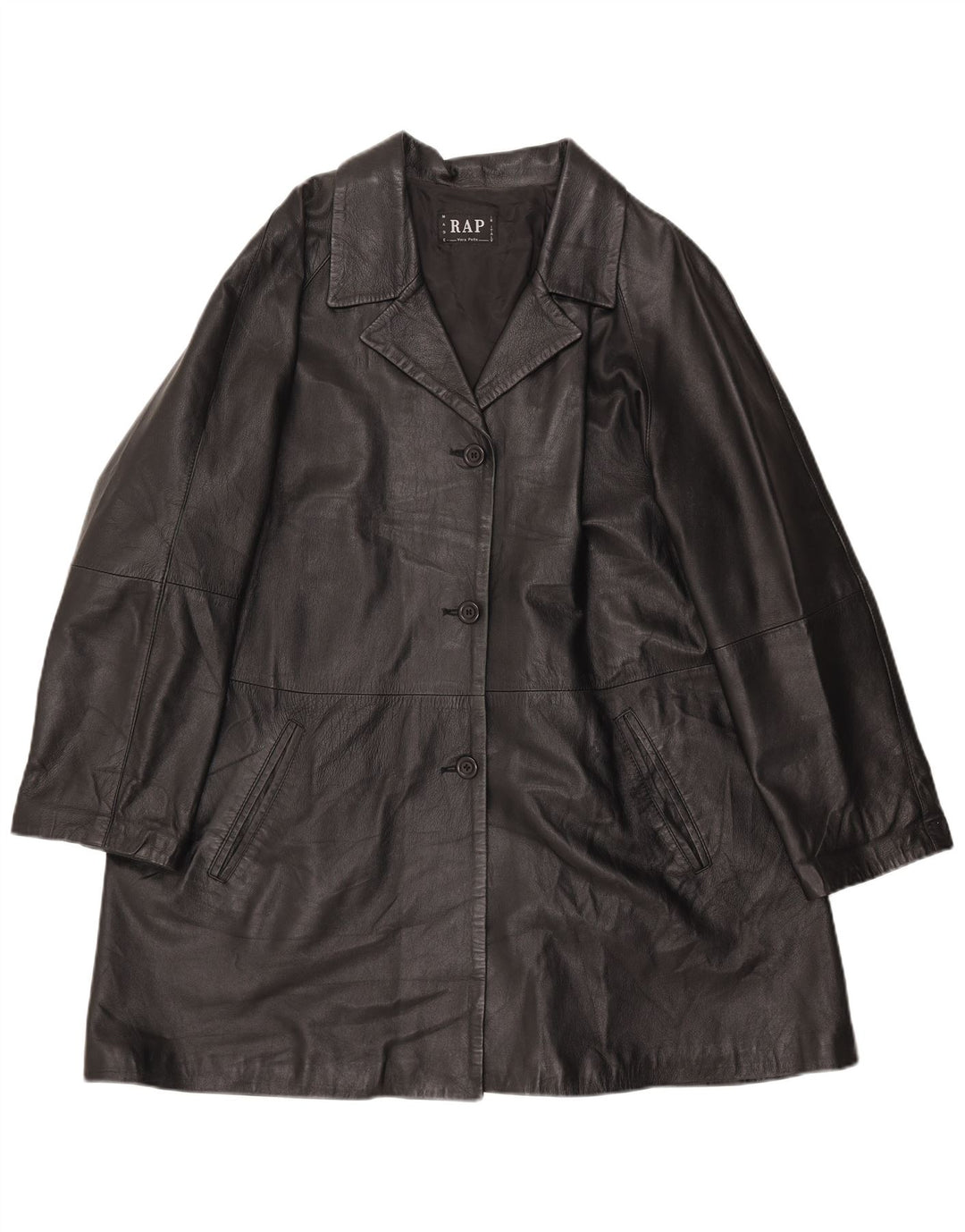 Vintage Damen Übergroßer Ledermantel IT 46 Großes schwarzes Leder