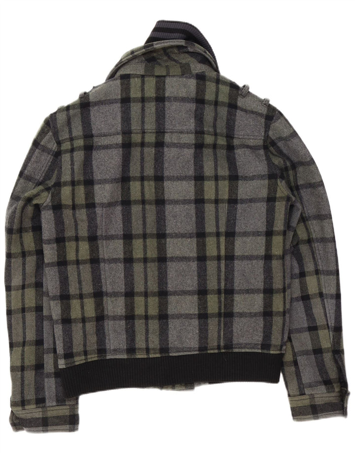 Vintage Herren Bomberjacke UK 40 Große grau karierte Wolle