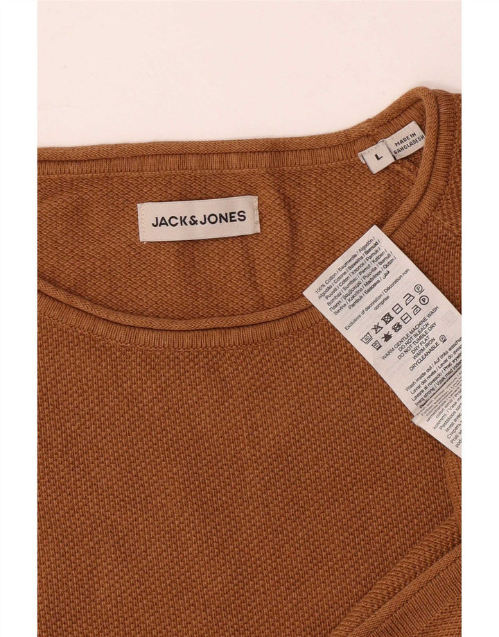 Jack & Jones Herren-Pullover mit Rundhalsausschnitt, groß, braune Baumwolle