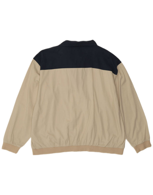 Vintage Herren Langarm-Poloshirt 2XL Beige Farbblock