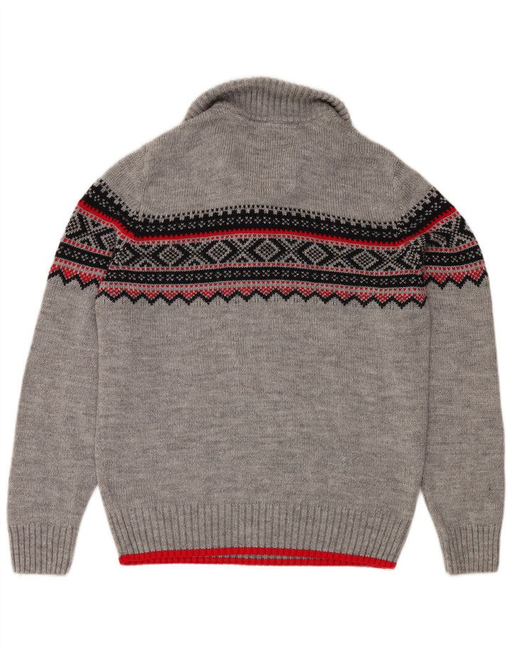 Superdry Herren-Pullover mit Reißverschluss am Hals, 2XL, graues Fair-Isle-Acryl