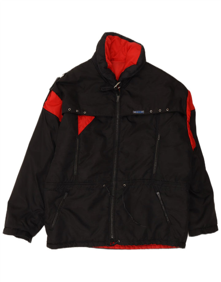 VINTAGE Herren-Windbreaker-Jacke IT 54 2XL Schwarzes Colourblock-Polyamid