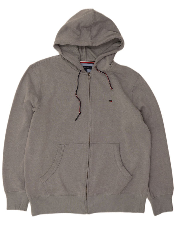 Tommy Hilfiger Herren-Kapuzenpullover mit Reißverschluss, groß, graue Baumwolle