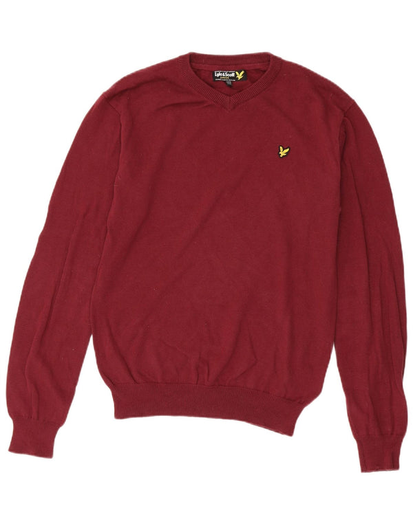 Lyle & Scott Jungen-Pullover mit V-Ausschnitt, 14–15 Jahre, burgunderrote Baumwolle