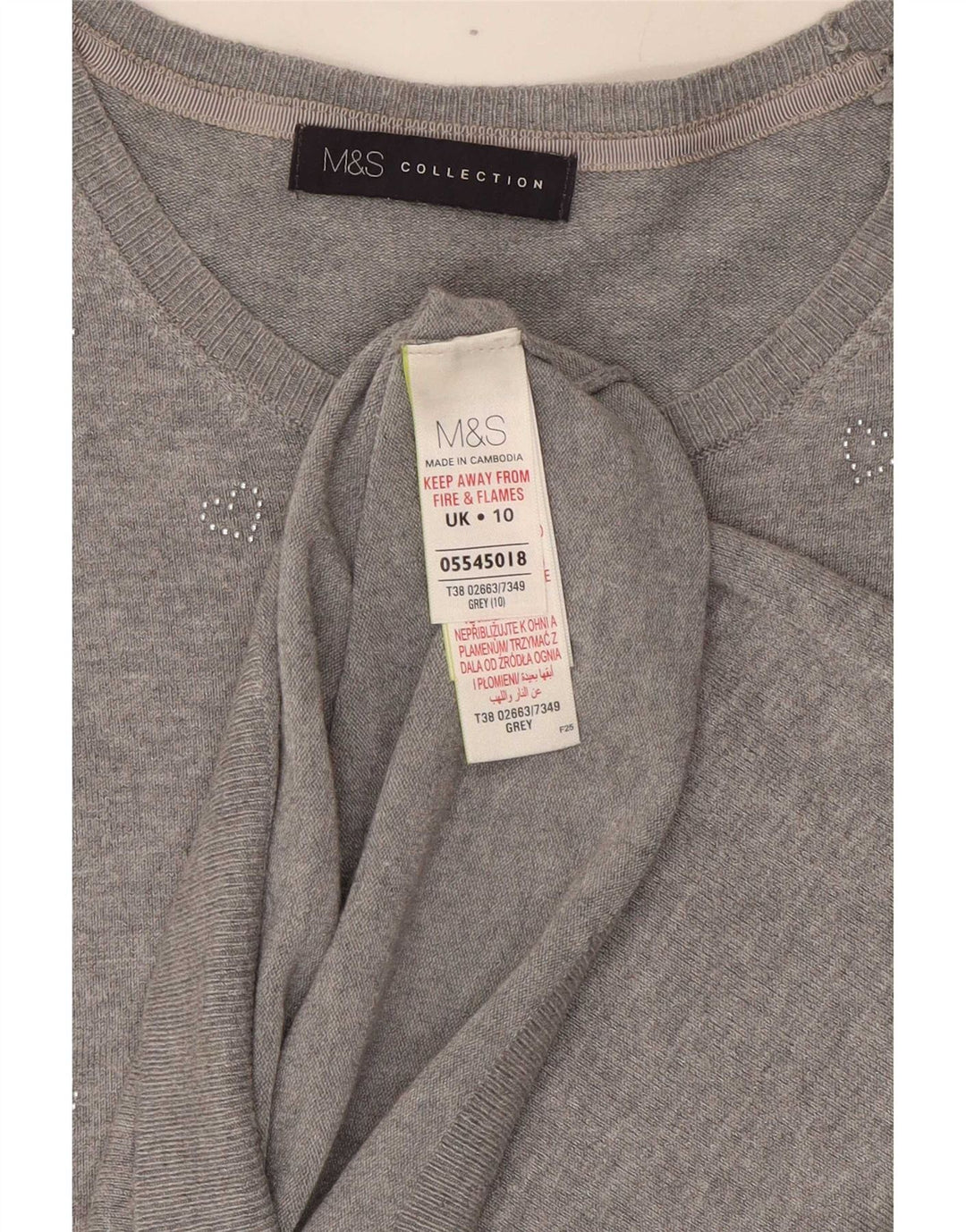 Marks & Spencer Damen-Pullover mit U-Boot-Ausschnitt, Gr. 10, Größe S, Grau meliert