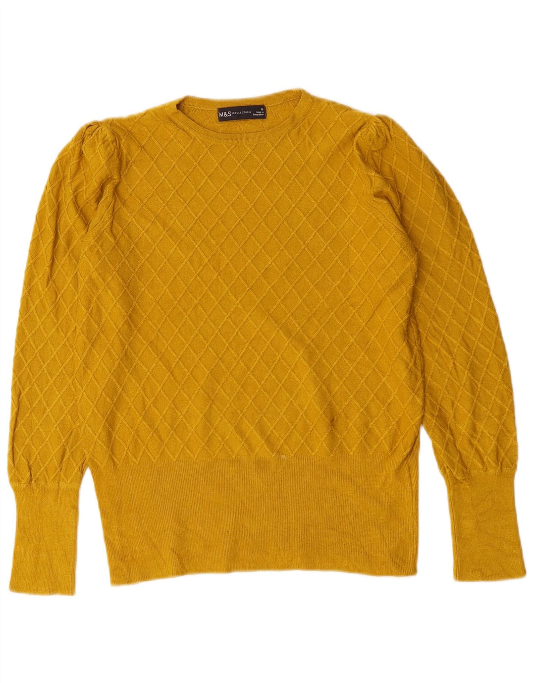 Marks & Spencer Damen-Pullover mit Rundhalsausschnitt, Gr. 10, klein, gelb kariert
