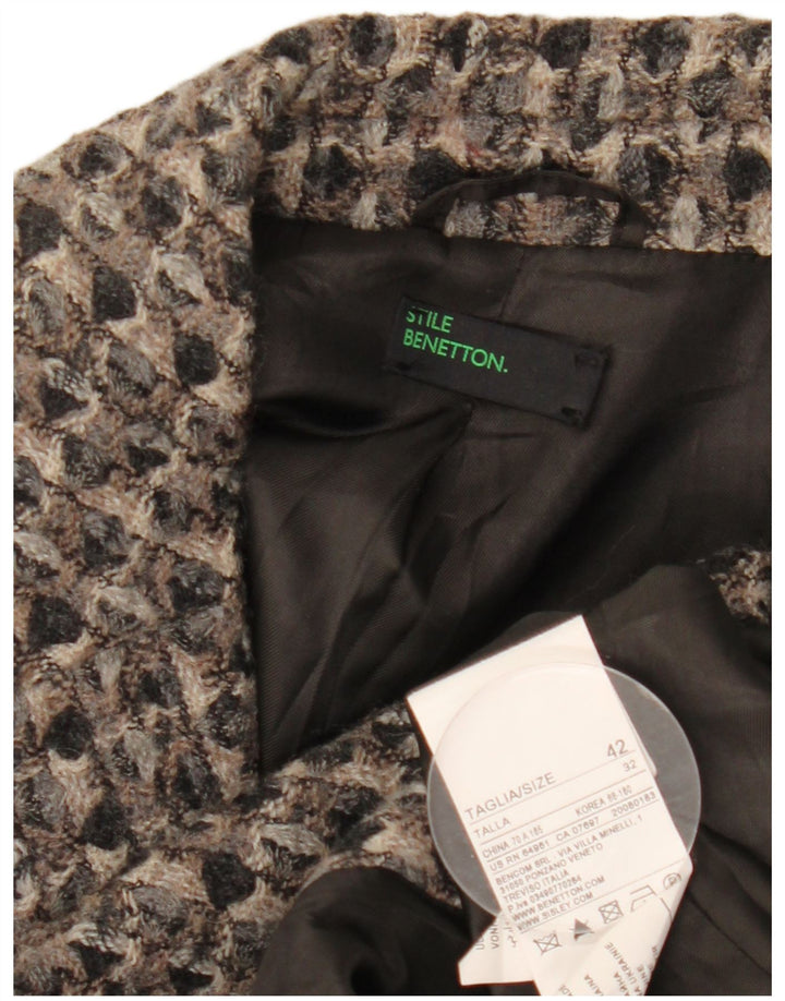Benetton Damen Mantel IT 42 mittelgraue geometrische Wolle