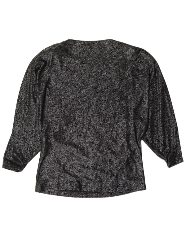 VINTAGE Damen Langarmbluse Top IT 42 Mittelschwarze Viskose mit Blumenmuster