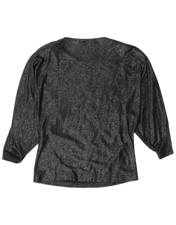 VINTAGE Damen Langarmbluse Top IT 42 Mittelschwarze Viskose mit Blumenmuster