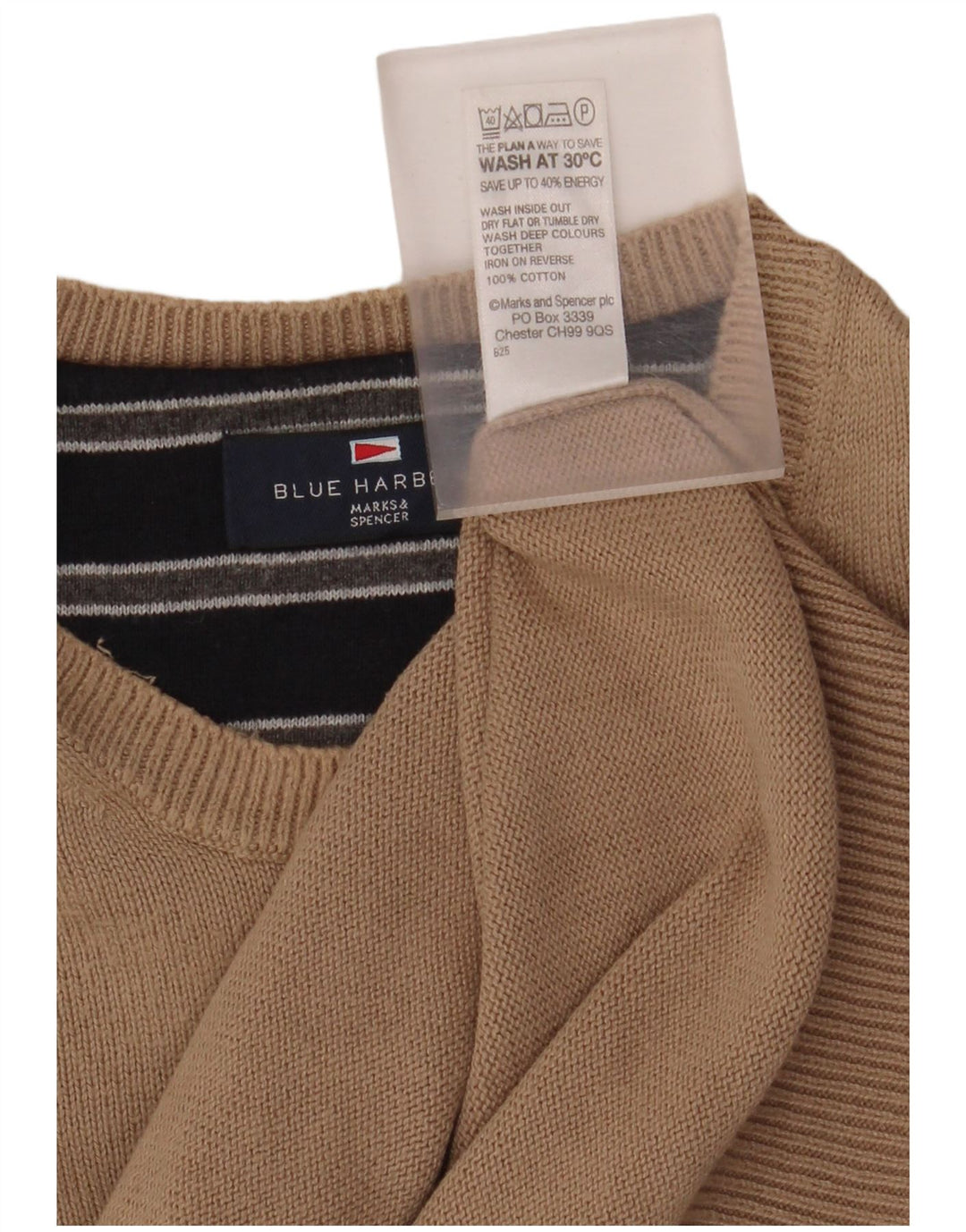 MARKS & SPENCER Herren Blue Harbour Rundhalspullover Pullover XL Beige Baumwolle