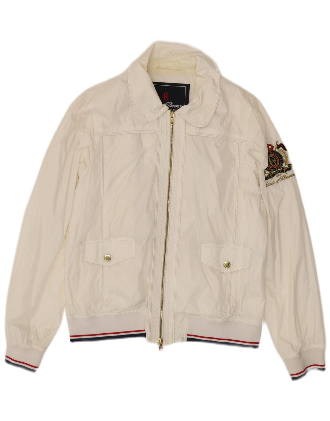 Grafische Bomberjacke für Damen von Conte of Florence IT 48 XL Weißes Polyamid