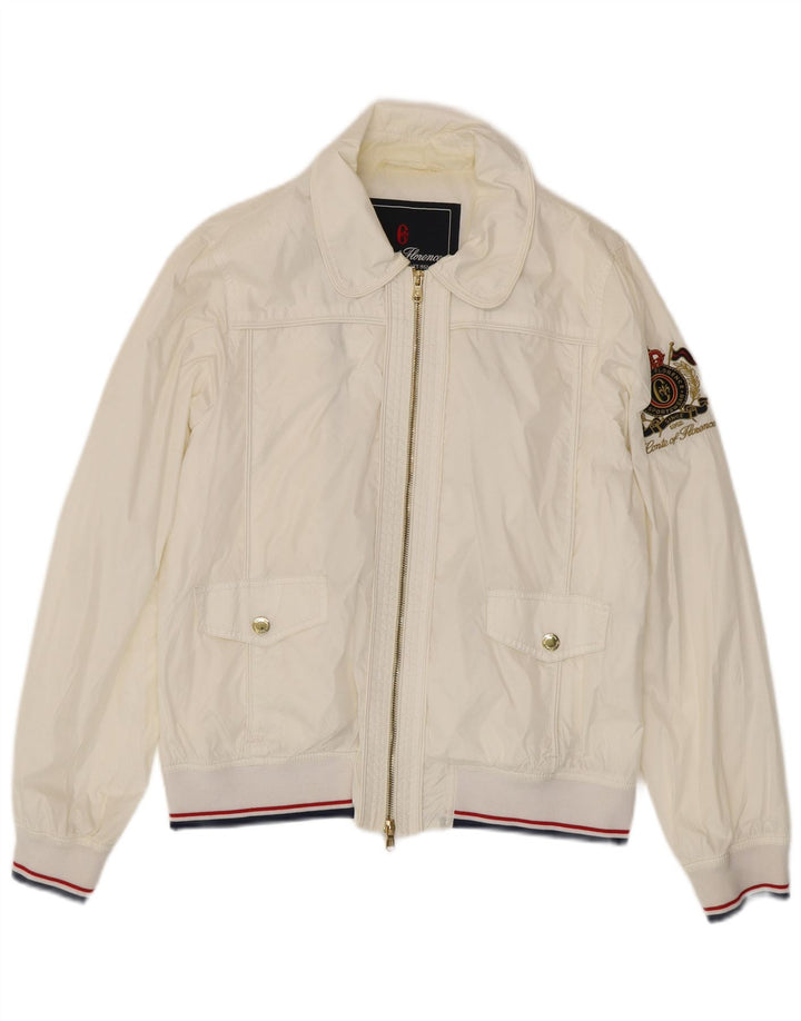 Grafische Bomberjacke für Damen von Conte of Florence IT 48 XL Weißes Polyamid