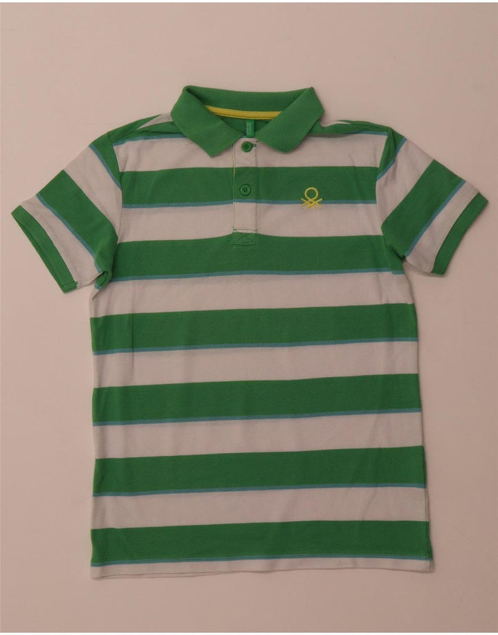 BENETTON Poloshirt für Jungen, 10–11 Jahre, XL, grün gestreift, Polyester