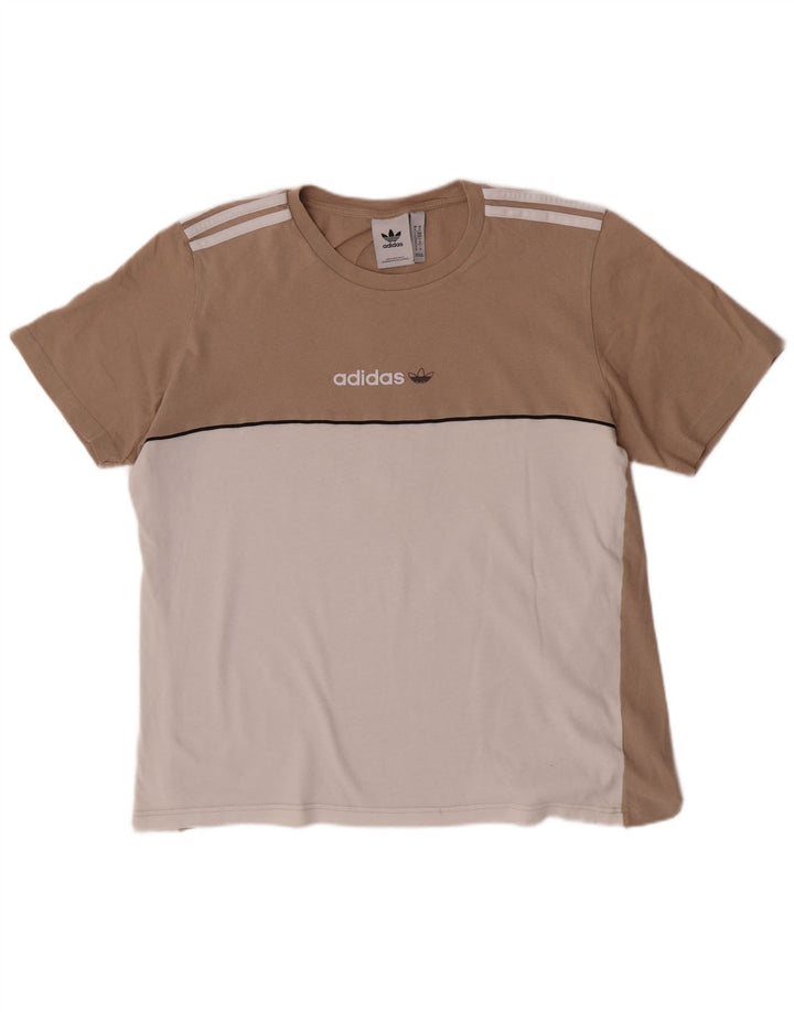 Adidas Herren Grafik-T-Shirt-Oberteil Mittelbeige Colourblock-Baumwolle