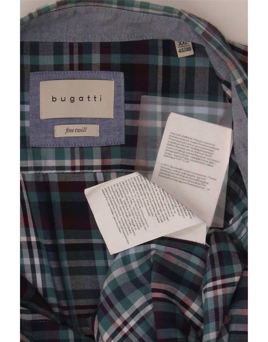Bugatti Herren-Flanellhemd, Größe 45/46, 2XL, blau kariert, Baumwolle
