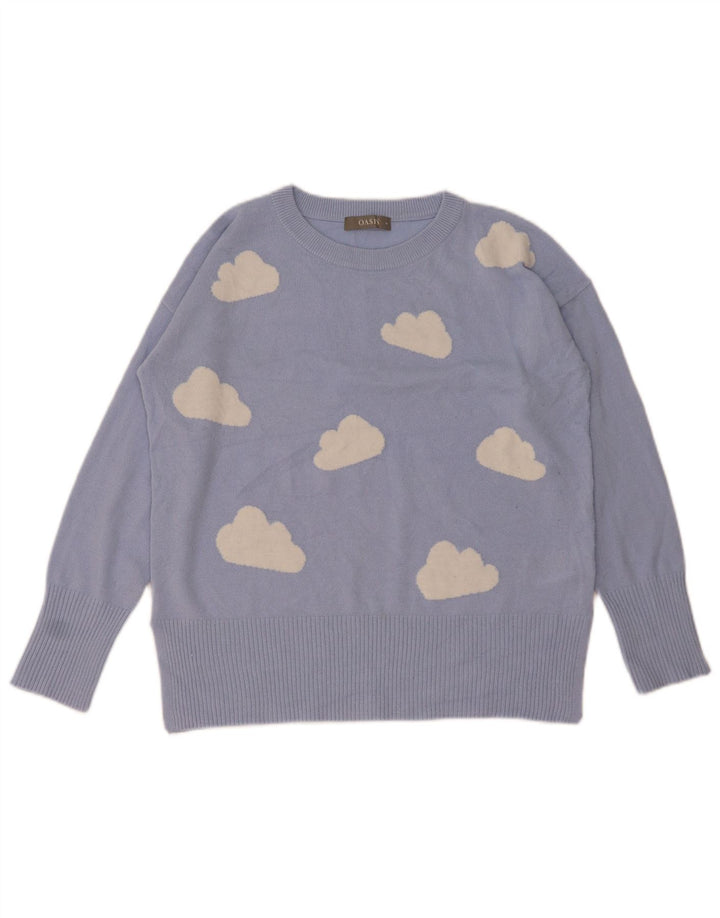 Oasis Damen-Pullover mit abstraktem Muster und Rundhalsausschnitt, Gr. 14, Mittelblau