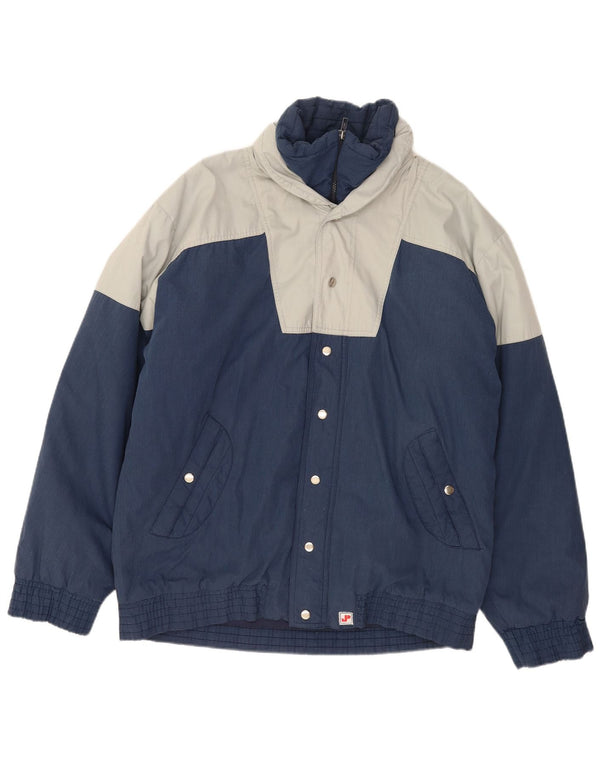 Vintage Herren-Windbreakerjacke mit Kapuze, UK 44 2XL, Marineblau, Farbblock