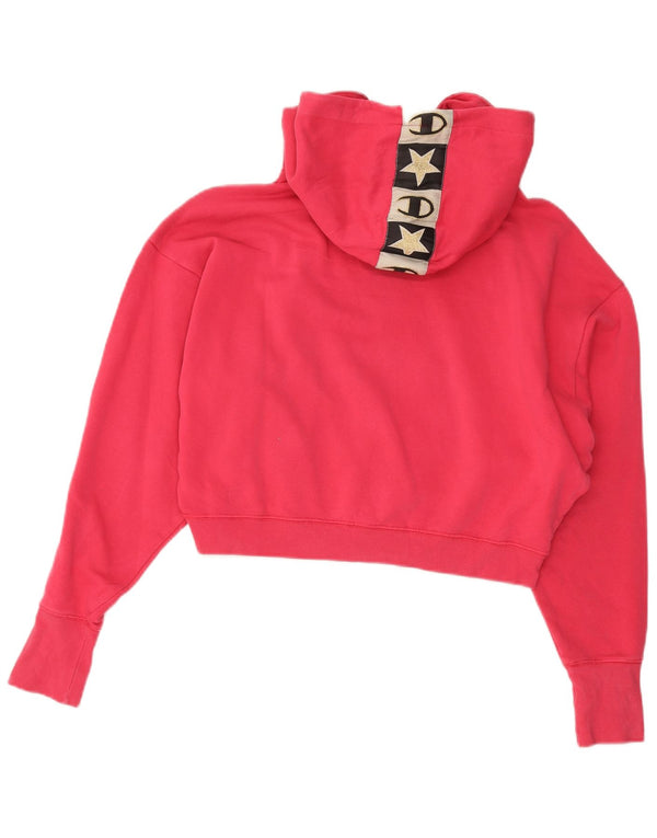 Champion Damen Crop Graphic Hoodie Pullover UK 14 Mittelrosa Baumwolle