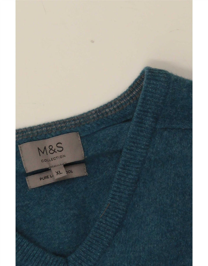 Marks & Spencer Damen-Pullover mit V-Ausschnitt, Gr. 18, XL, blaue Lammwolle