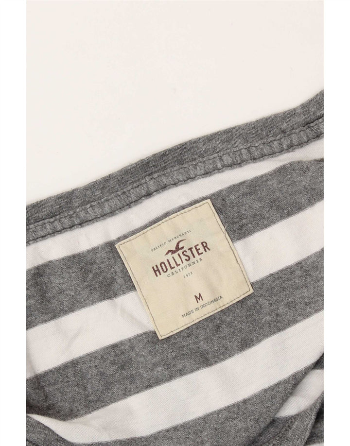 Hollister Damen Top Langarm UK 12 Mittelgrau gestreift