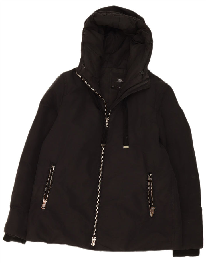 Zara Damen-Kapuzenjacke, übergroß, wattiert, Gr. 10, Größe S, Schwarz