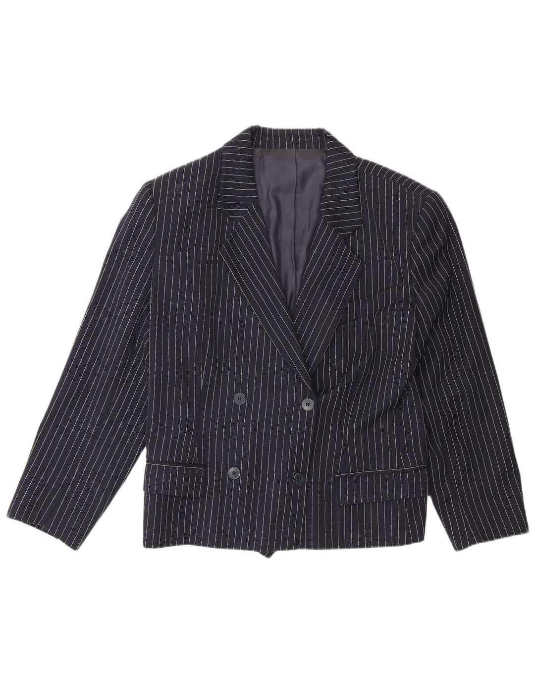 Vintage Damen Zweireiher Blazer Jacke IT 48 XL Marineblau Nadelstreifen