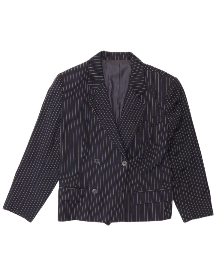 Vintage Damen Zweireiher Blazer Jacke IT 48 XL Marineblau Nadelstreifen