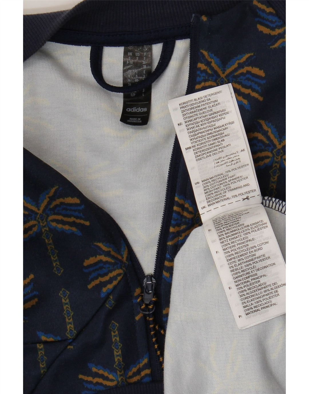 ADIDAS Damen-Trainingsanzug, Top-Jacke, UK 8/10, klein, Marineblau mit Blumenmuster