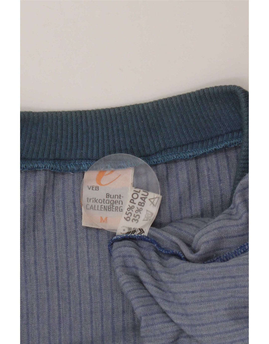 Vintage Herren Velours Sweatshirt Pullover Mittelblau Nadelstreifen Polyester