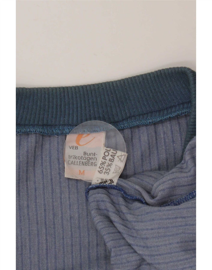 Vintage Herren Velours Sweatshirt Pullover Mittelblau Nadelstreifen Polyester