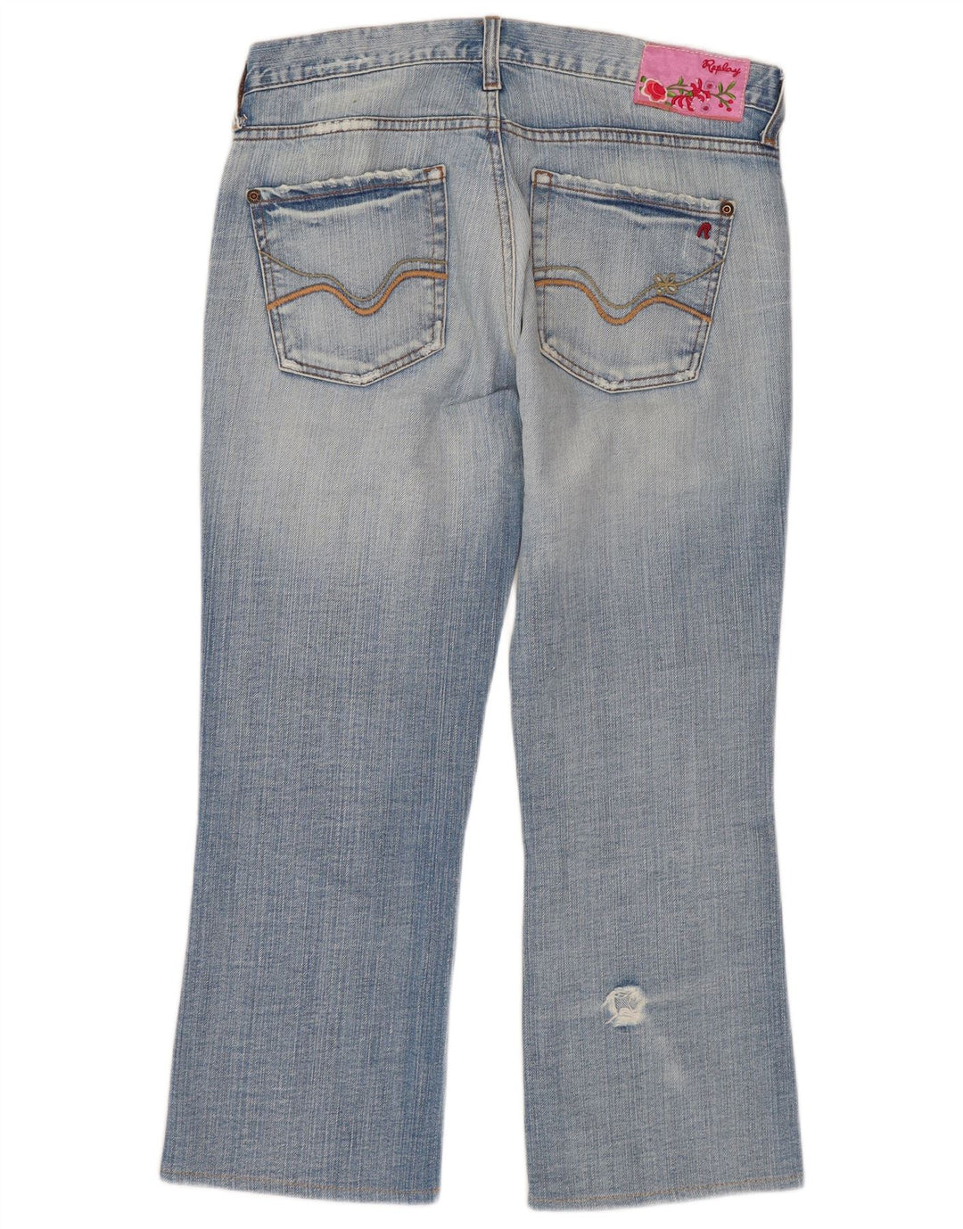 Replay Damen-Crop-Jeans W27 L23 Blaue Baumwolle