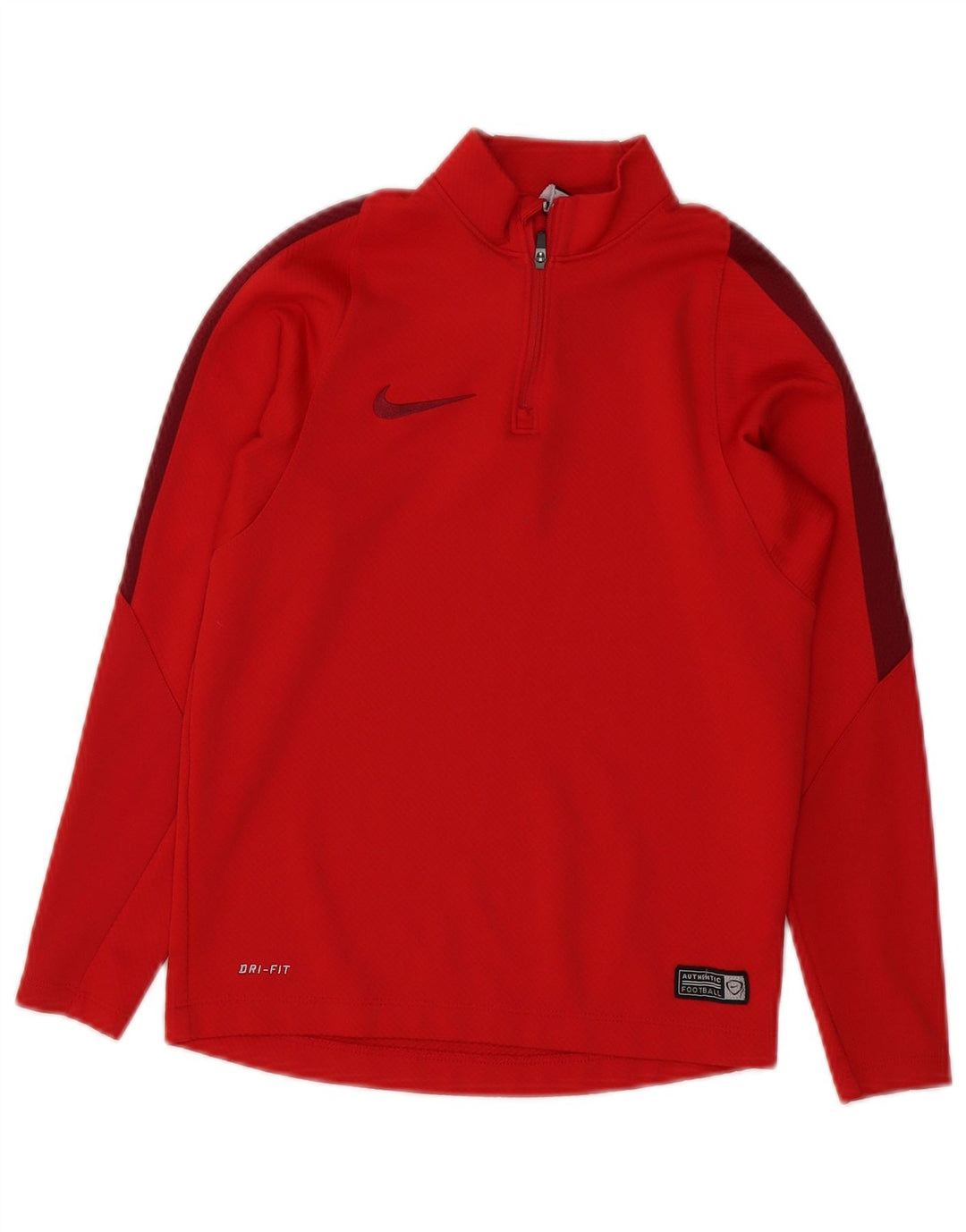 NIKE Boys Dri Fit Pullover Tracksuit Top 8-9 Years Small Red Colourblock