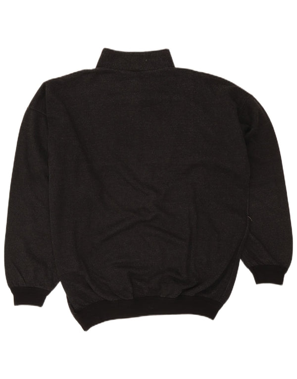 Vintage Herren Sweatshirt mit 1/4-Reißverschluss, groß, grau gefleckt, Retro