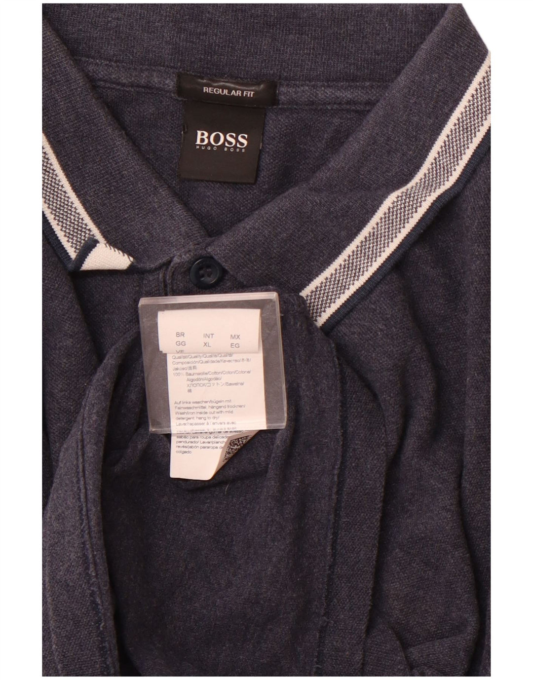 HUGO BOSS Herren-Poloshirt mit normaler Passform, langärmelig, XL, Marineblau, Baumwolle