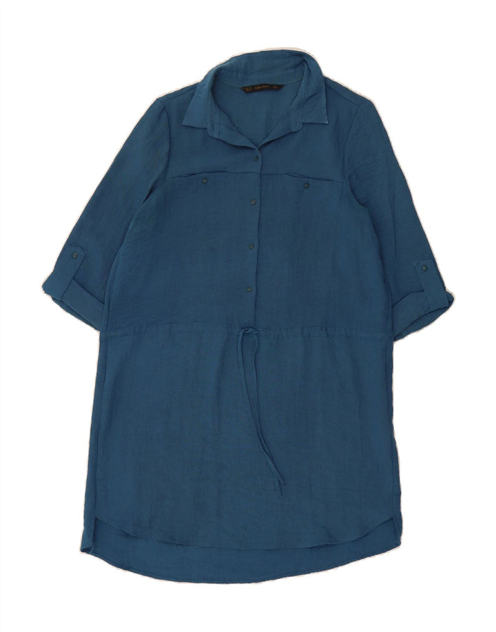 ZARA Womens 3/4 Sleeve Pullover Tunic Dress UK 14 Medium Blue Viscose Vintage Zara and Second-Hand Zara from Messina Hembry 