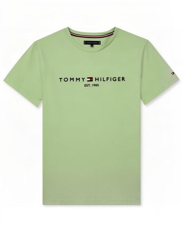 Tommy Hilfiger Herren Slim Fit Grafik-T-Shirt-Oberteil aus mittelgrüner Baumwolle