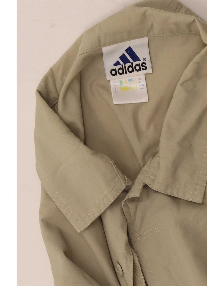 Adidas Herren Kurzarmhemd UK 44/46 Large Khaki Polyester