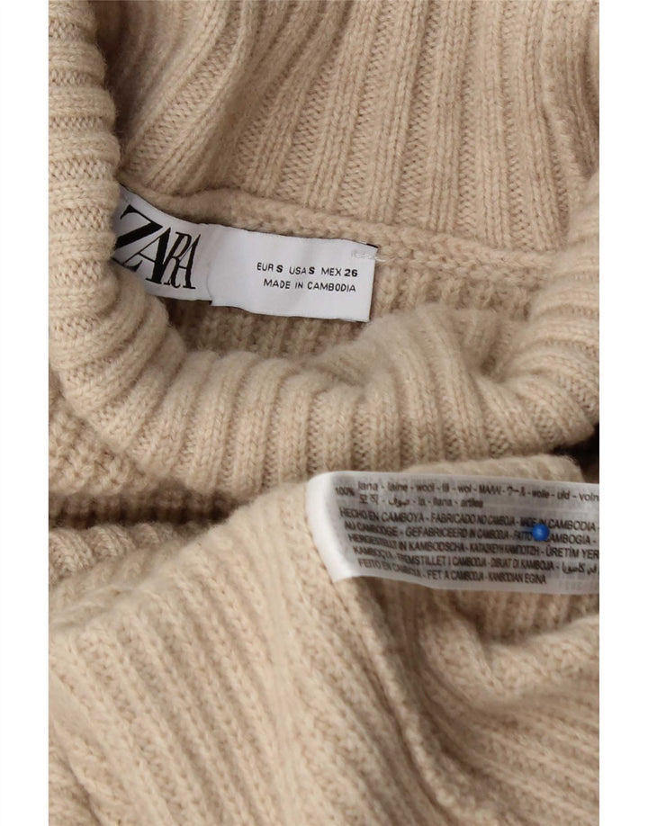 Zara Damen-Pullover mit Rollkragen, übergroß, Gr. 10, Größe S, beige Wolle