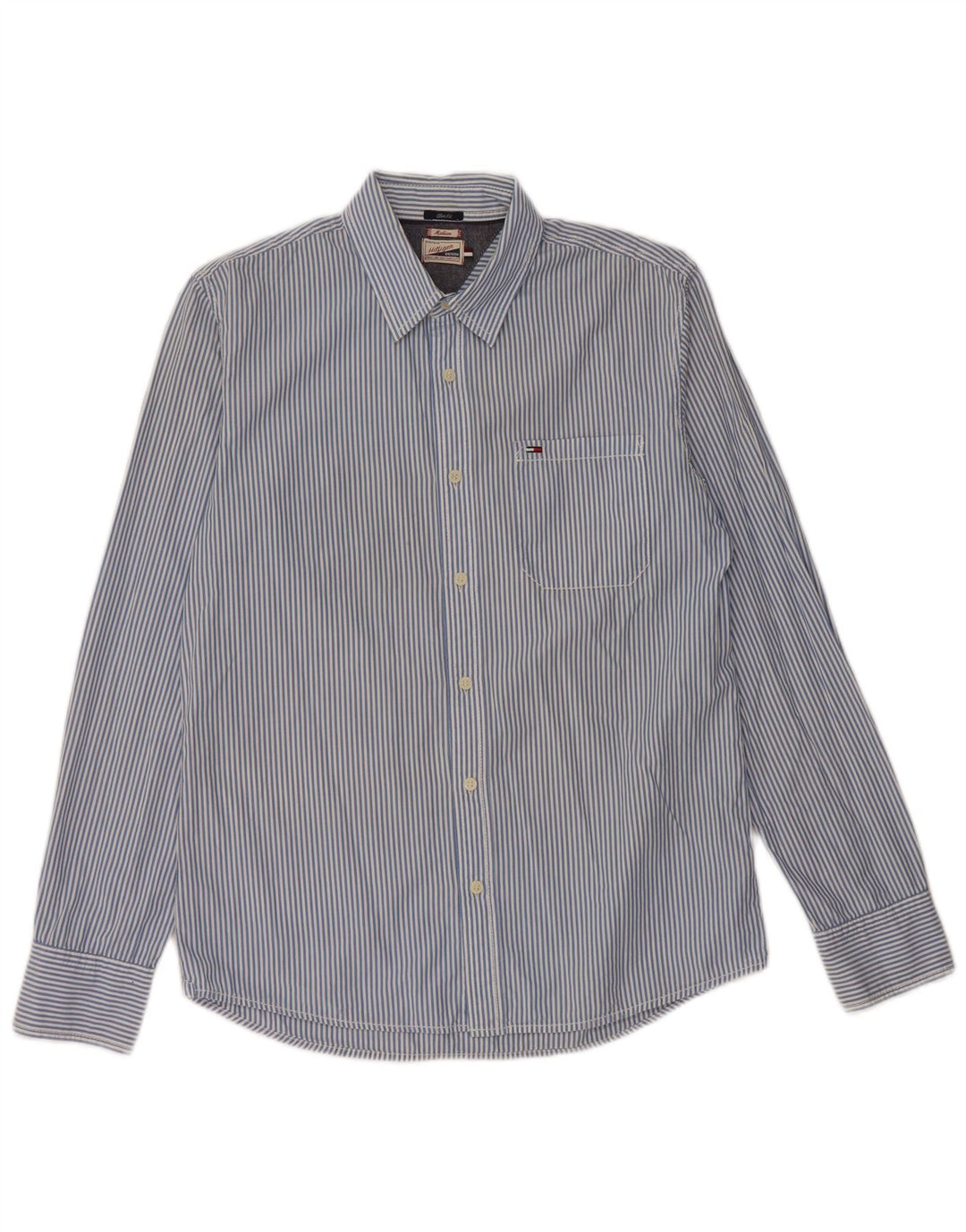 TOMMY HILFIGER Herren Slim Fit Hemd mittelblau gestreift aus Baumwolle