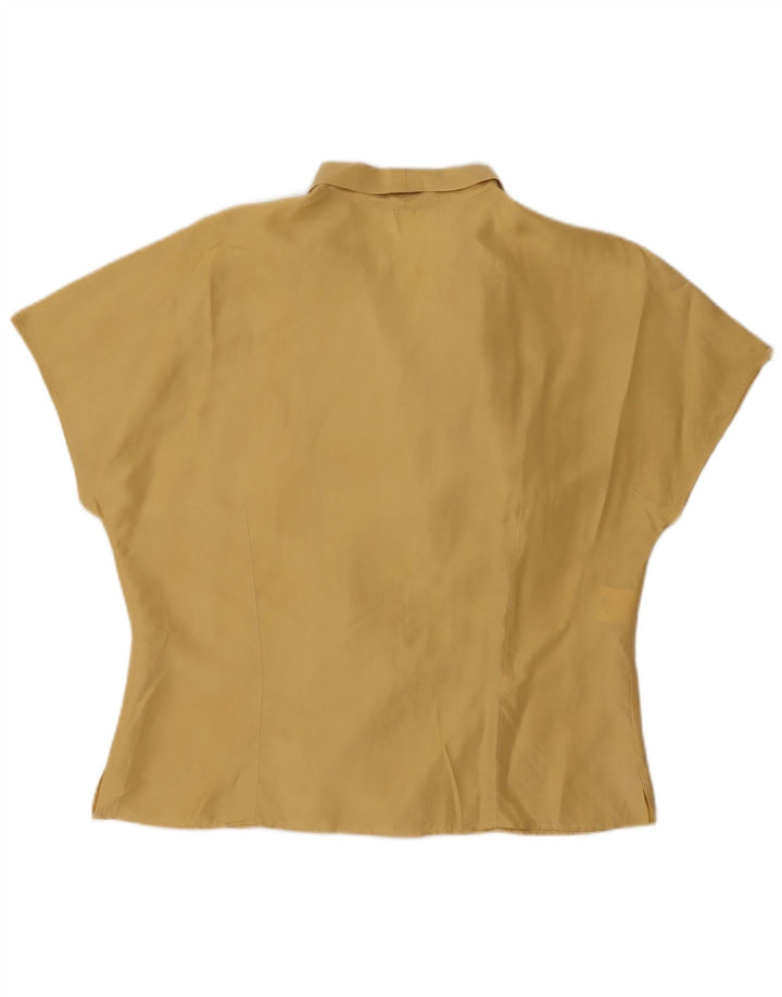 Vintage Damen Kurzarm-Hemdbluse UK 16 Große gelbe Seide