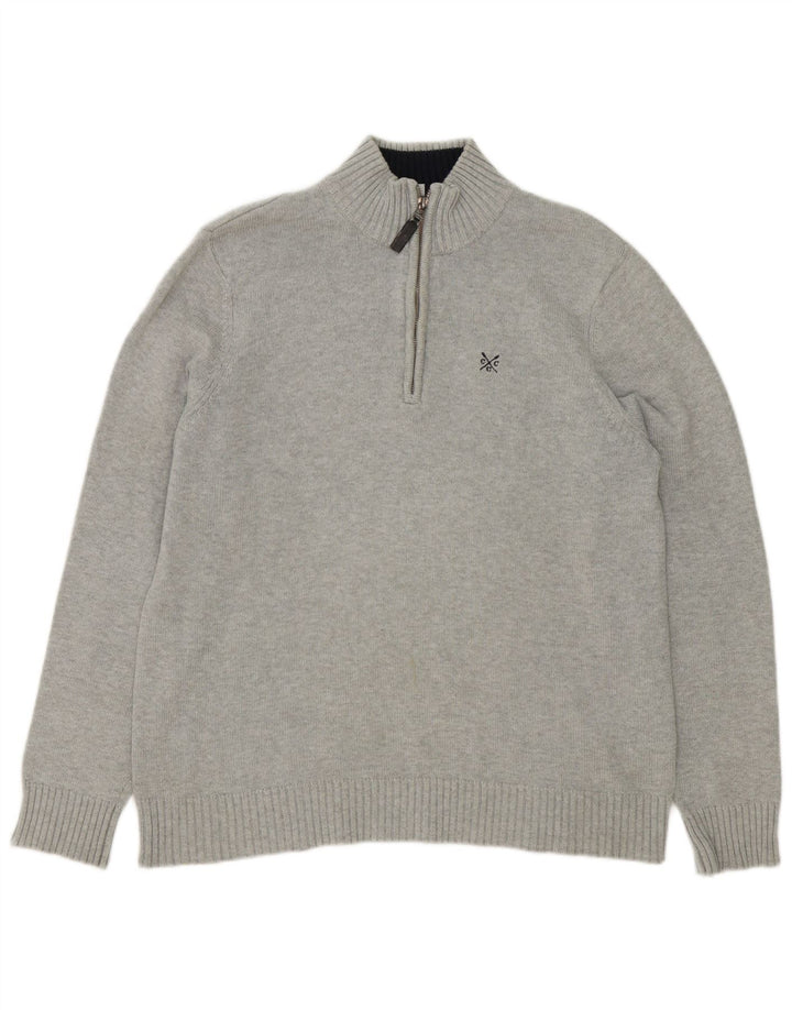 Crew Clothing Herren-Pullover mit Reißverschluss am Hals, mittelgraue Baumwolle