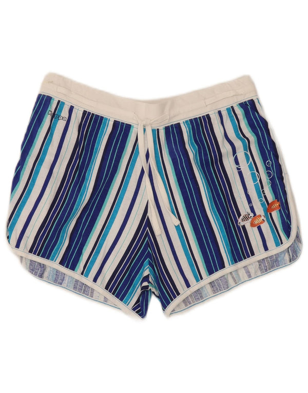 Kappa Damen Graphic Sport Shorts UK 14 Große blau gestreifte Baumwolle