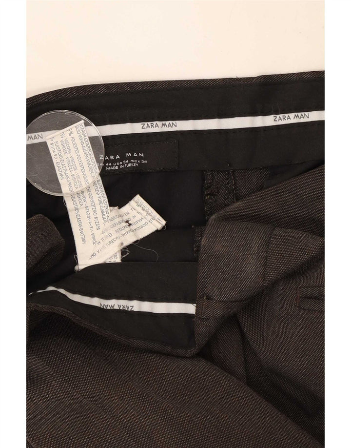 Gerade Anzughose für Herren von Zara, EU 44, Größe L, W34, L33, braun, Polyester
