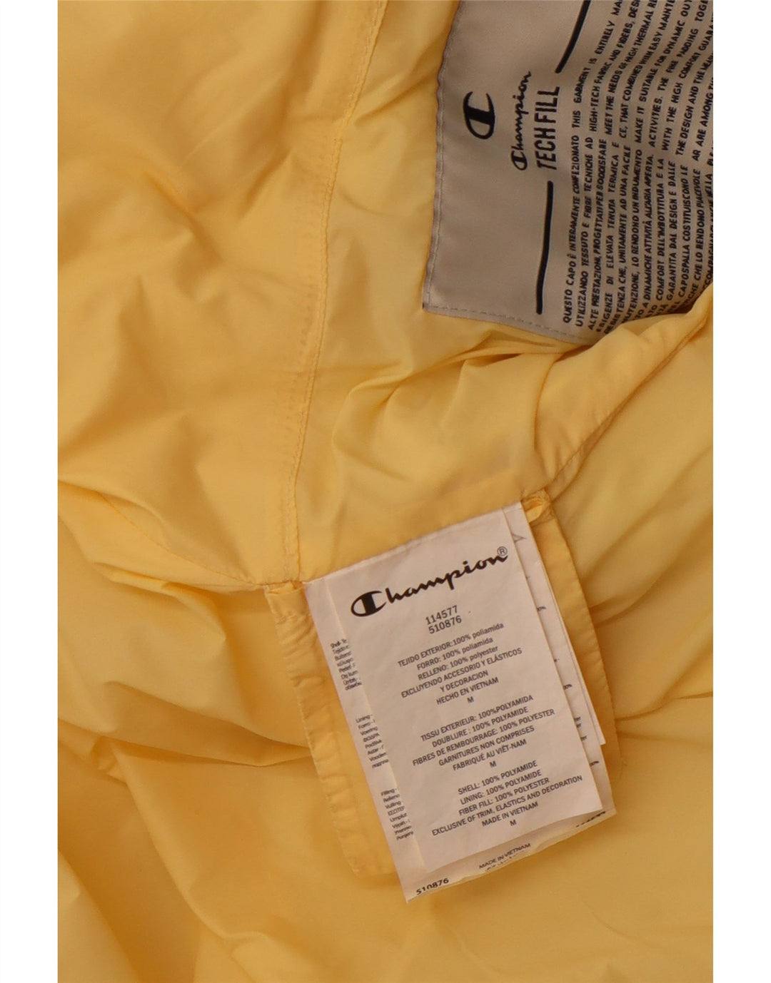 CHAMPION Damen Crop Hooded Wattierte Jacke UK 14 Mittelgelbes Polyamid