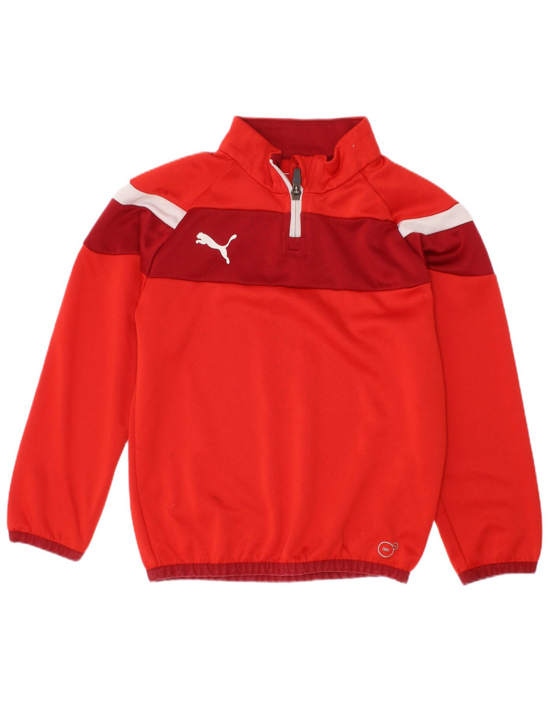 Puma Jungen-Pullover-Trainingsoberteil mit Reißverschluss, 7–8 Jahre, rotes Farbblockdesign