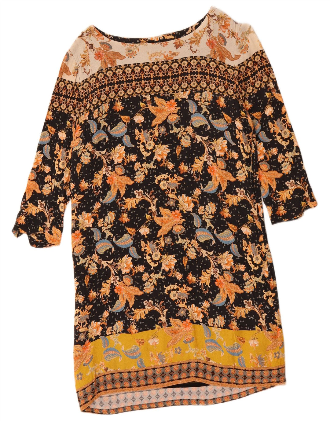 DESIGUAL Damen-Etuikleid mit 3/4-Ärmeln, EU 42, großes, mehrfarbiges Blumenmuster